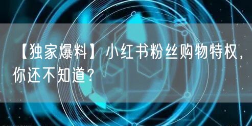 【独家爆料】小红书粉丝购物特权，你还不知道？