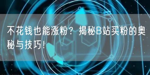 不花钱也能涨粉？揭秘B站买粉的奥秘与技巧！