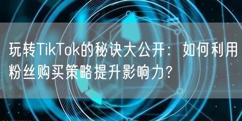 玩转TikTok的秘诀大公开：如何利用粉丝购买策略提升影响力？