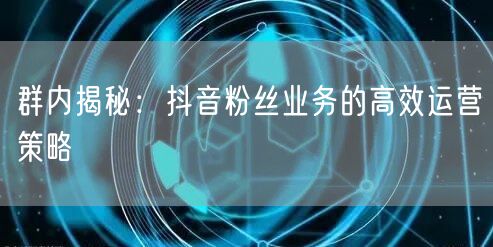 群内揭秘：抖音粉丝业务的高效运营策略
