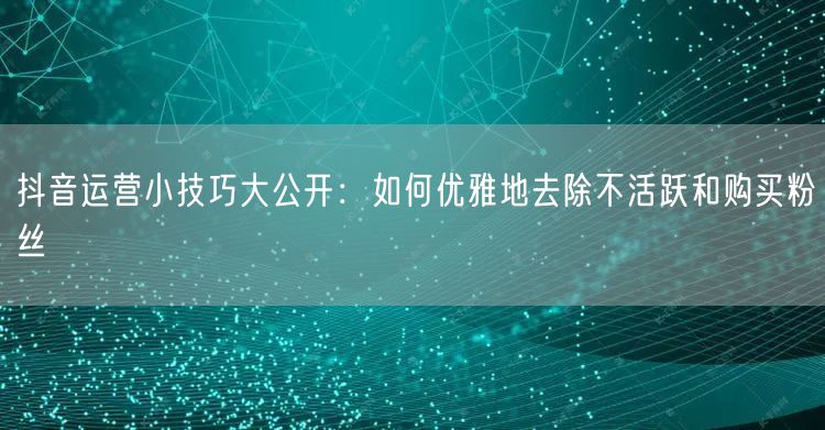 抖音运营小技巧大公开：如何优雅地去除不活跃和购买粉丝
