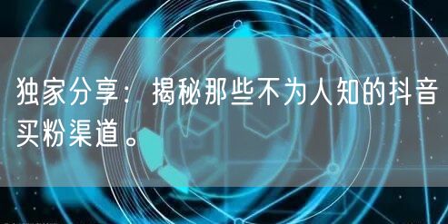 独家分享：揭秘那些不为人知的抖音买粉渠道。