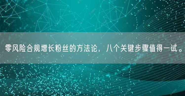 零风险合规增长粉丝的方法论，八个关键步骤值得一试。