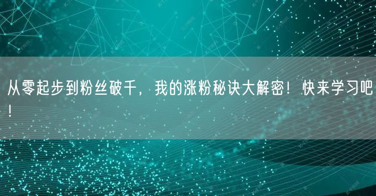 从零起步到粉丝破千，我的涨粉秘诀大解密！快来学习吧！