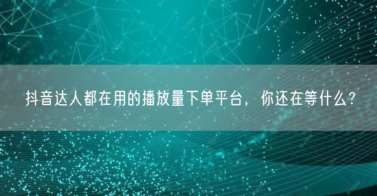 抖音达人都在用的播放量下单平台，你还在等什么？