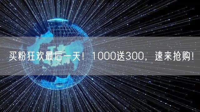 买粉狂欢最后一天！1000送300，速来抢购！